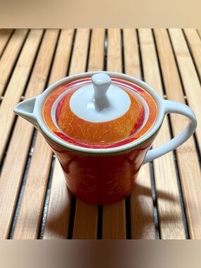 Red Porcelain Lidded Creamer - Floral Motif